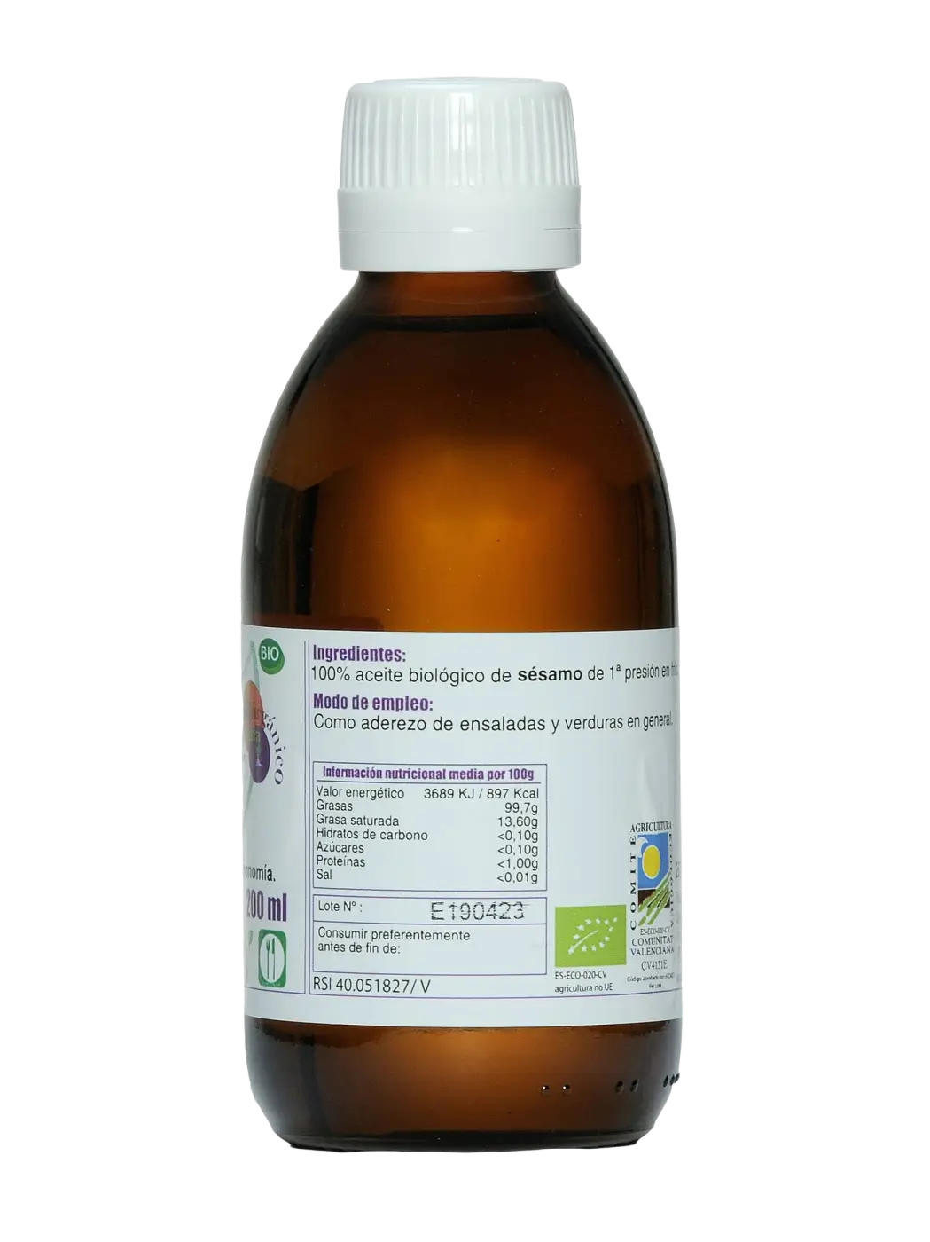 Bio Sesamöl in brauner Glasflasche, kaltgepresst, 200 ml, Ayurveda Auténtico, hochwertiges Öl für Küche und Hautpflege