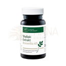 Schwarze glasflasche mit weißem schraubverschluss und classic ayurveda label für shallaki extrakt boswellia 65 boswelliasäuren indischer weihrauch