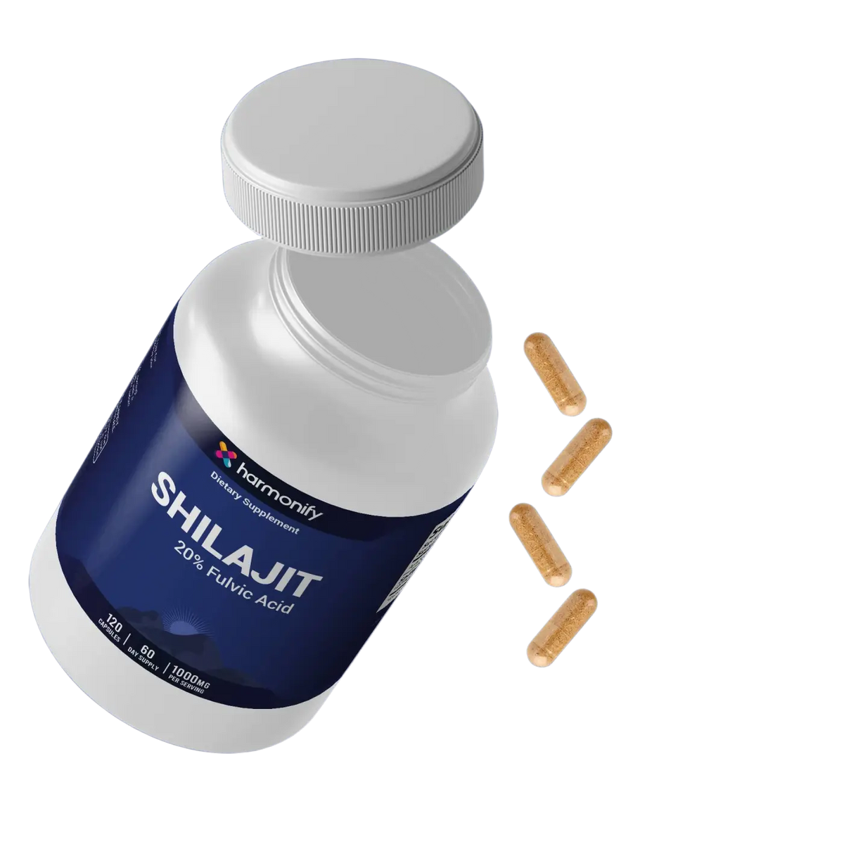 HARMONIFY Shilajit Nahrungsergänzung, 1000 mg mit 20 % Fulvinsäure, 120 Kapseln, natürliche Ergänzung für Energie und Vitalität