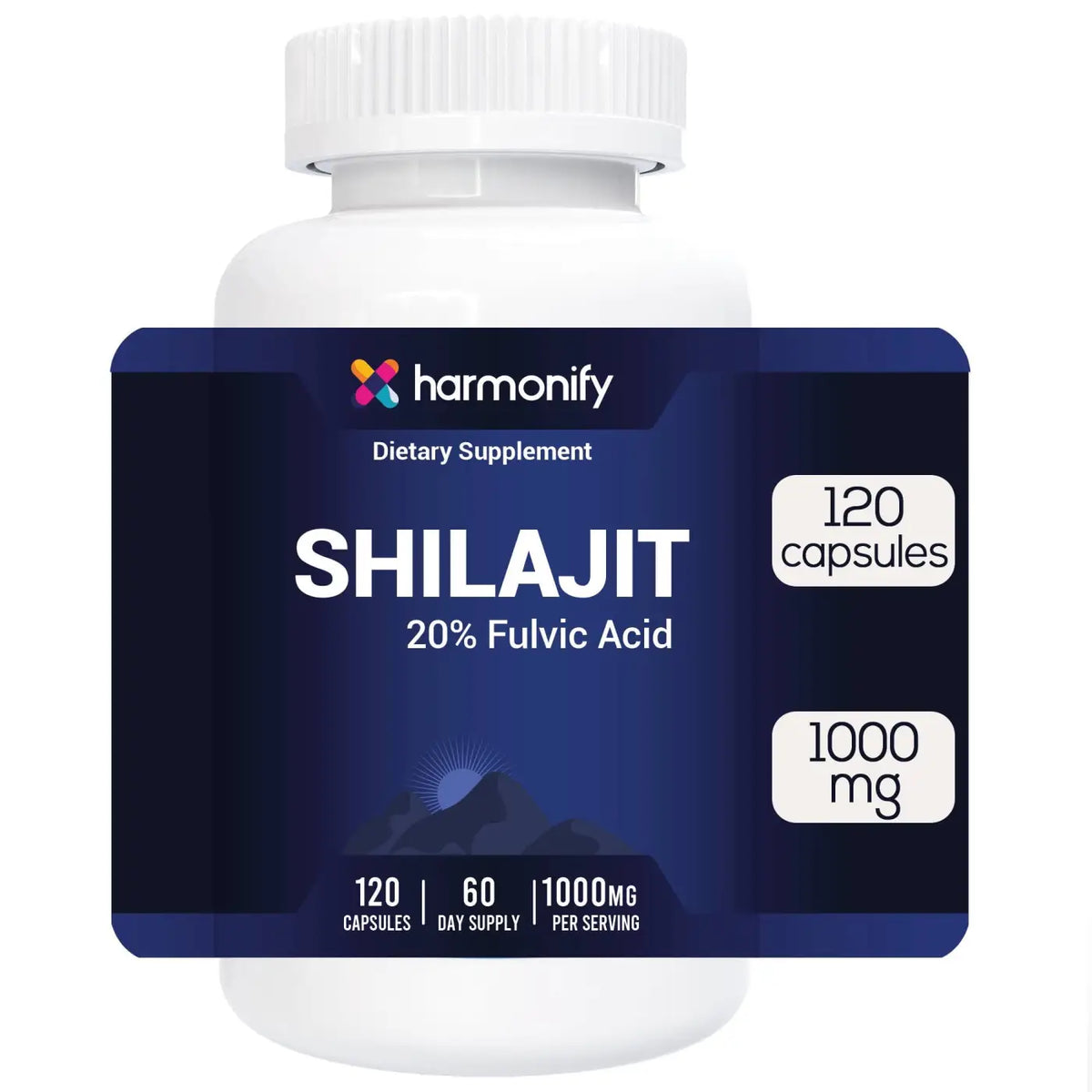 HARMONIFY Shilajit Nahrungsergänzung, 1000 mg mit 20 % Fulvinsäure, 120 Kapseln, natürliche Vitalstoffquelle