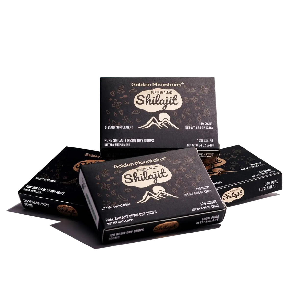 Sibirisches Shilajit Nahrungsergänzung in 120 trockenen Tropfen, Goldene Berge, SiberianGreen, grüne Verpackung