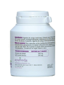 Weiße plastikflasche mit weißem schraubverschluss ayurveda etikett und shilajit extrakt kapseln in vegetable capsule form von mana shop