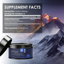 Dunkelblauer zylinderförmiger horizonsify shilajit harz jar mit schwarzem deckel und label zu reine himalaya shilajit fulvinsäure