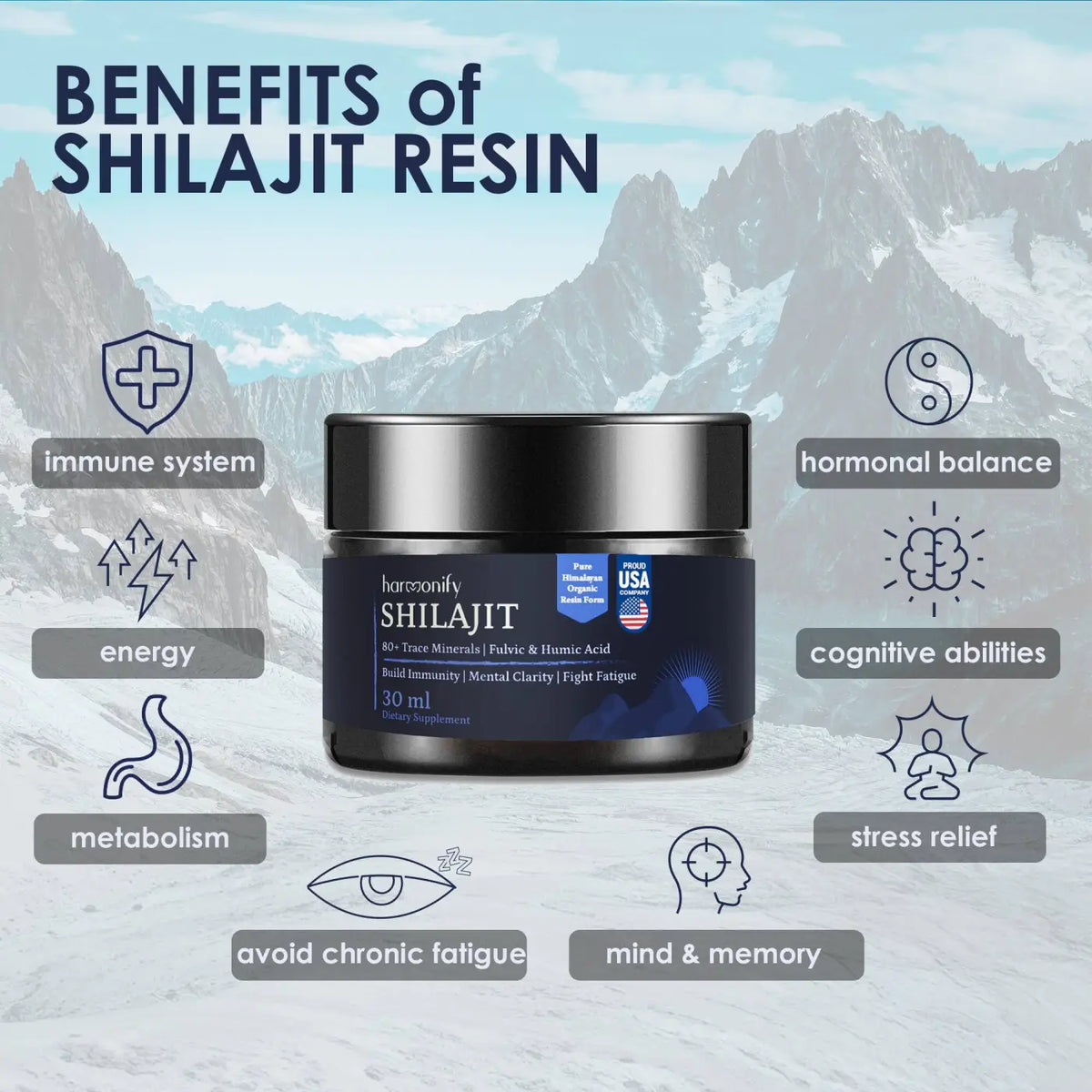 HarmoniFy Himalaya-Shilajit Harz in Goldqualität, reines Nahrungsergänzungsmittel, dunkle Harz im Glasbehälter sichtbar
