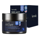 Harmonify shilajit harz reine himalaya shilajit in schwarzem glas mit silbernem deckel und dunkelblauem etikett mit fulvinsäure