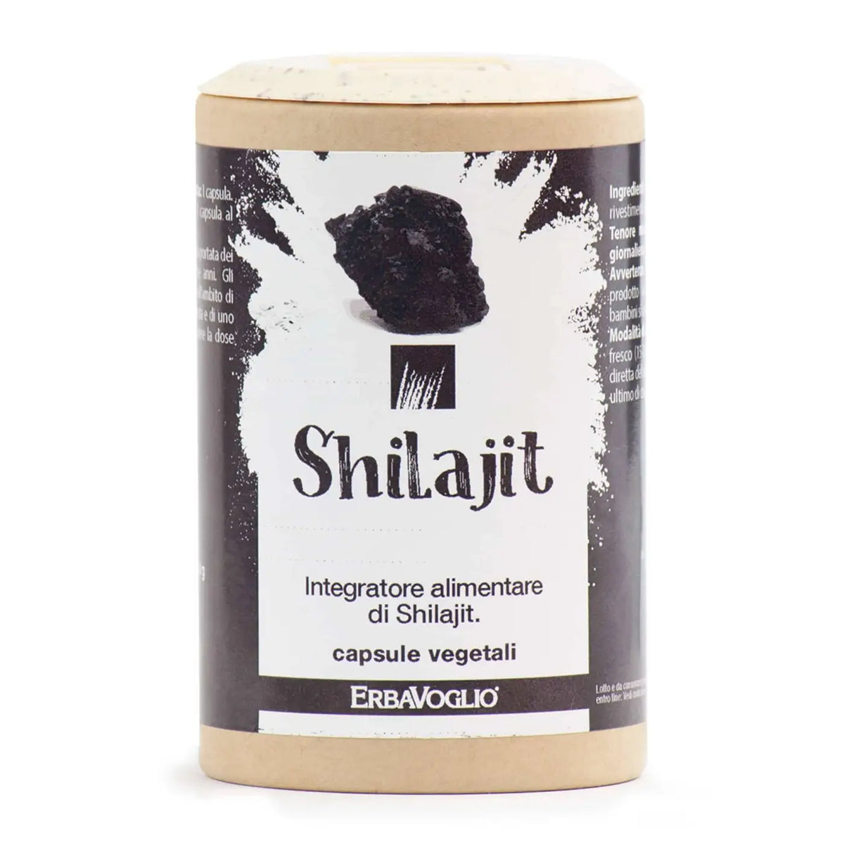Erbavoglio Shilajit-Kapseln, 60 Stück, zylindrische Nahrungsergänzung mit 590 mg pro Kapsel, dunkle Kapseln in Packung