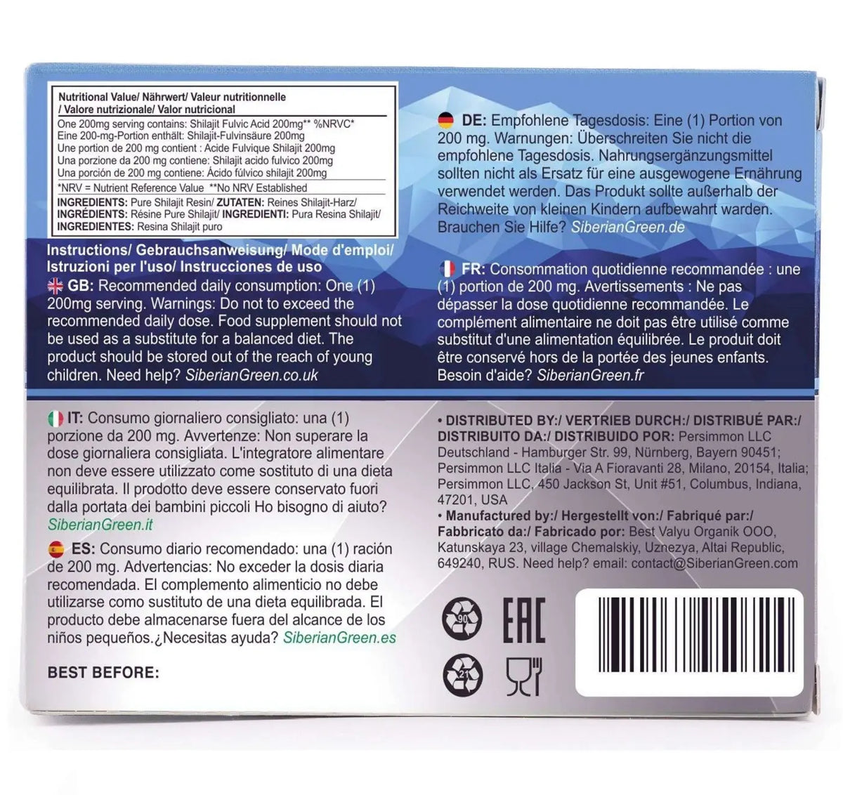SiberianGreen Altaic reines Shilajit Mumišo in blauen Bergen, 120 Stück, Nahrungsergänzung, natürliche Kraftquelle in Kapseln
