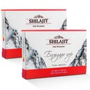 Zwei Packungen SiberianGreen Bergbalsam mit reinem Shilajit Altai Mumio Nahrungsergänzung, dunkle Kapseln auf weißem Hintergrund