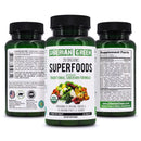SiberianGreen 28 Superfoods Formula Nahrungsergänzung in Tablettenform, vitaminreiche Superfood-Kapseln vor einem weißen Hintergrund
