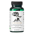 Grüne glasflasche mit schwarzen rippenverschluss und weißem etikett siberiangreen shilajit chaga kapseln 90 vegane kapseln mana shop