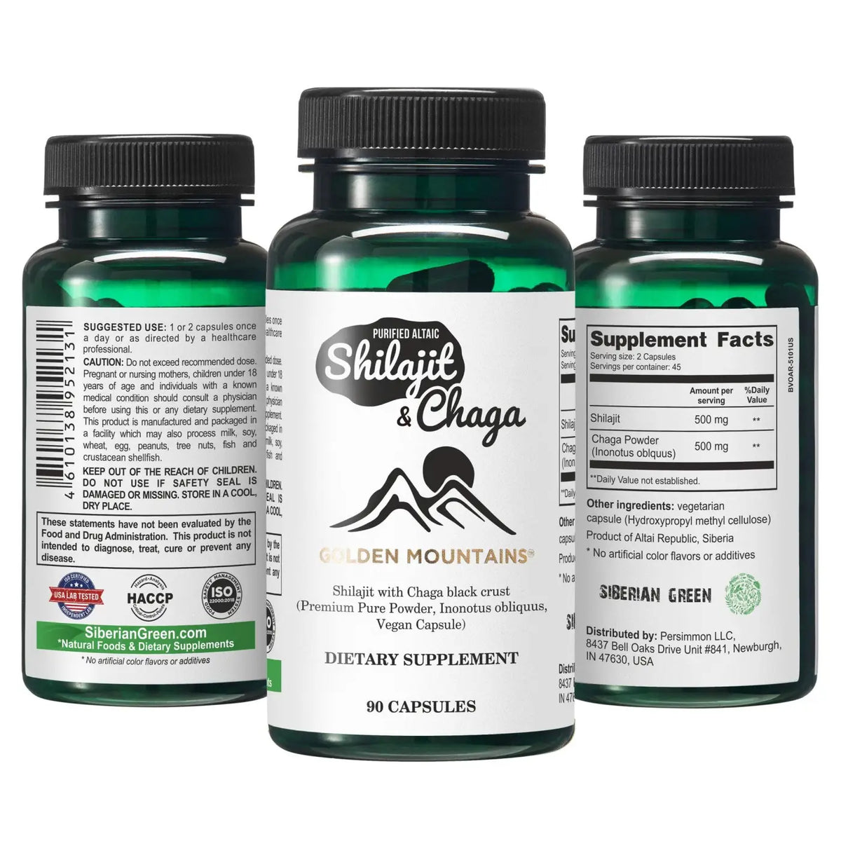 SiberianGreen Shilajit & Chaga Kapseln, natürliche Nahrungsergänzung zur Steigerung von Immunität und Energie, in einer braunen Kapsel