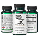 Grüne glasflasche mit schwarzem deckel und weißem etikett siberiangreen shilajit chaga kapseln 90 vegane kapseln mana shop