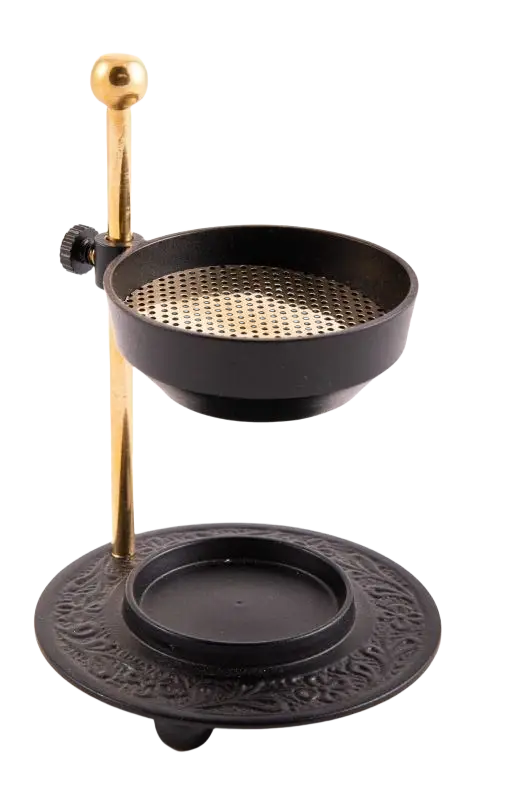 Dessauer Kunari Räucherwaren Siebgefäß aus Messing, schwarzes Schmiedeeisen, traditionelles Räucherzubehör, handgefertigt