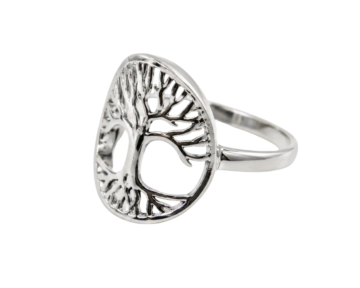 Silber Fingerring mit Lebensbaum-Motiv, Größe 52 und 54, von Shanti Enterprise, detailreiche Schmuckkreation für Damen
