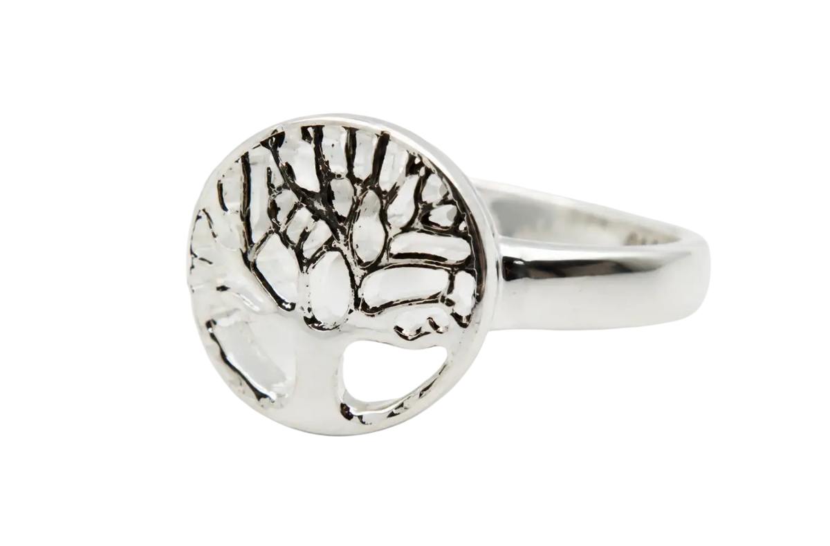 Silberner Fingerring mit Lebensbaum-Motiv, Durchmesser 16,5 mm, Größe 52, Schmuck von Shanti Enterprise