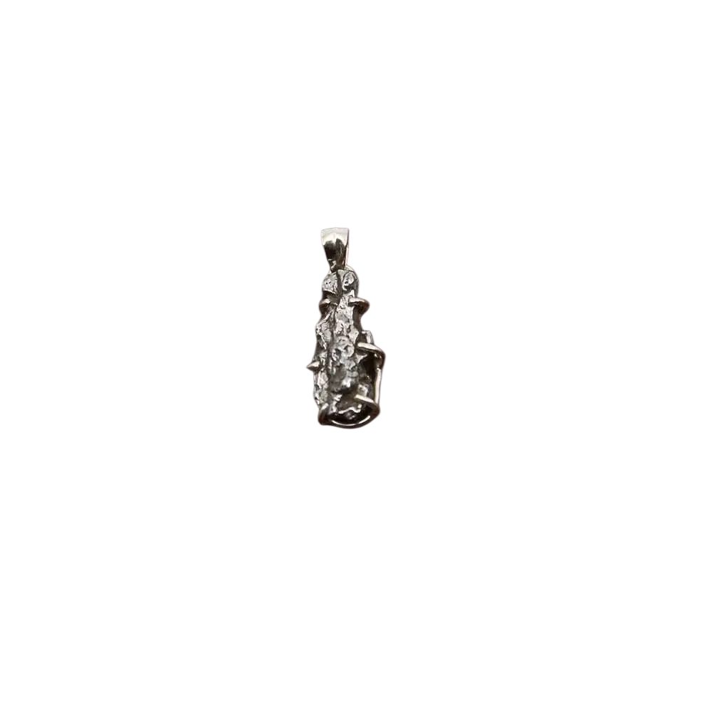 Handgefertigter Silberanhänger mit Meteorit Gibeon, detailreiche Schmuckkunst von Ananta Lienhard, kosmisch einzigartiges Design