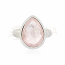 Facettierten Silberring Tropfen aus 925 Sterling Silber mit Rosenquarz, elegantes Schmuckstück für Damen.