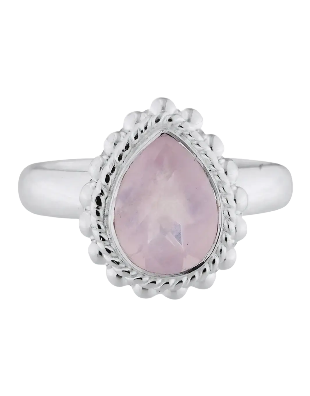 Silberring mit Tropfenform, gepunktet Design und Rosenquarz, Größe 51, eleganter Schmuck von Shanti Enterprise