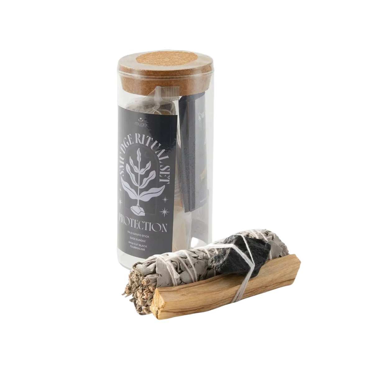 Myga Räucherwaren Smudge Set mit Salbei und Palo Santo für energetische Reinigung und spirituelles Ritual, in dekorativer Verpackung