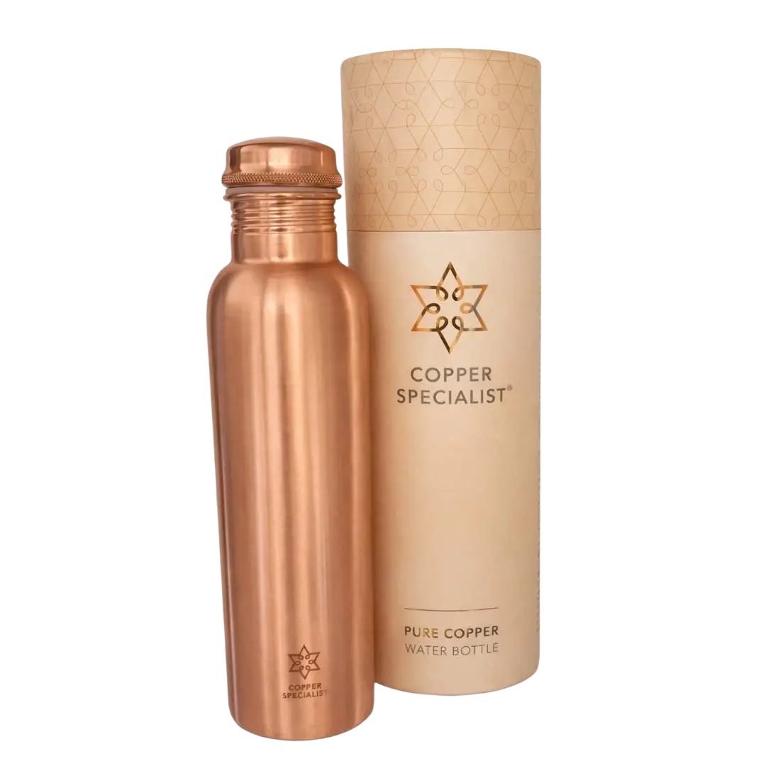 Kupferne wasserflasche sonderausgabe aus reinem kupfer in extra schwerer ausführung mit schraubverschluss und logo