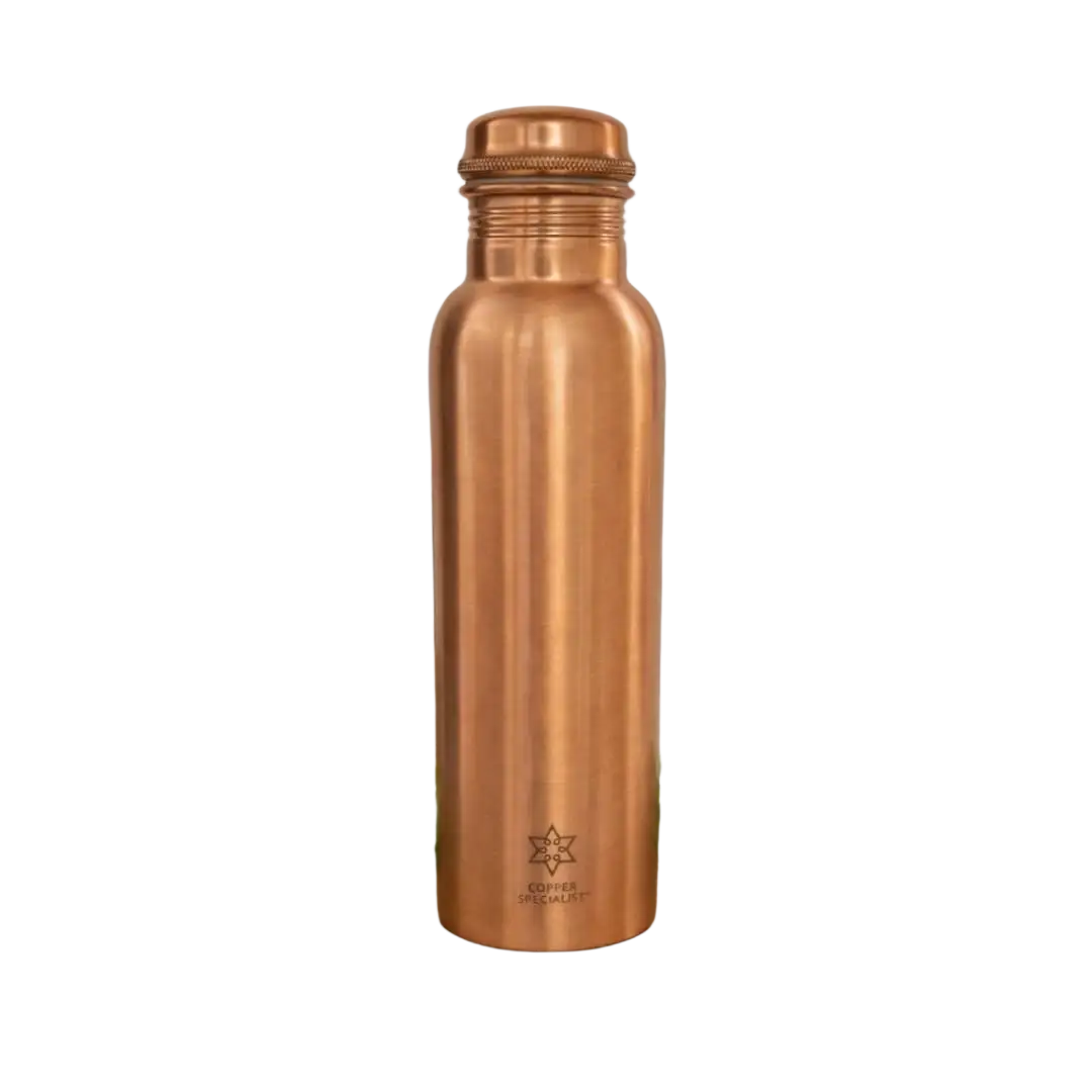 Cylindrische kupferne wasserflasche aus reinem kupfer mit extra schwerer ausführung und graviertem logo