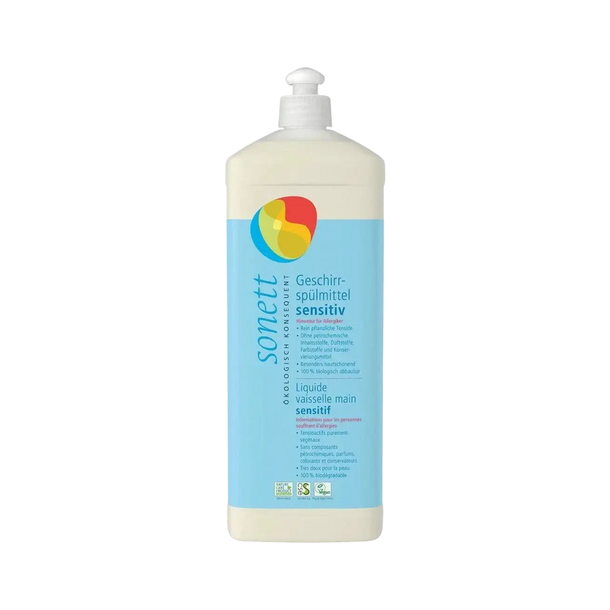 Flasche Sonett Geschirrspülmittel sensitiv, duftfrei, Nachfüllflasche, Reinigungsmittel für handspülen, 1 Liter