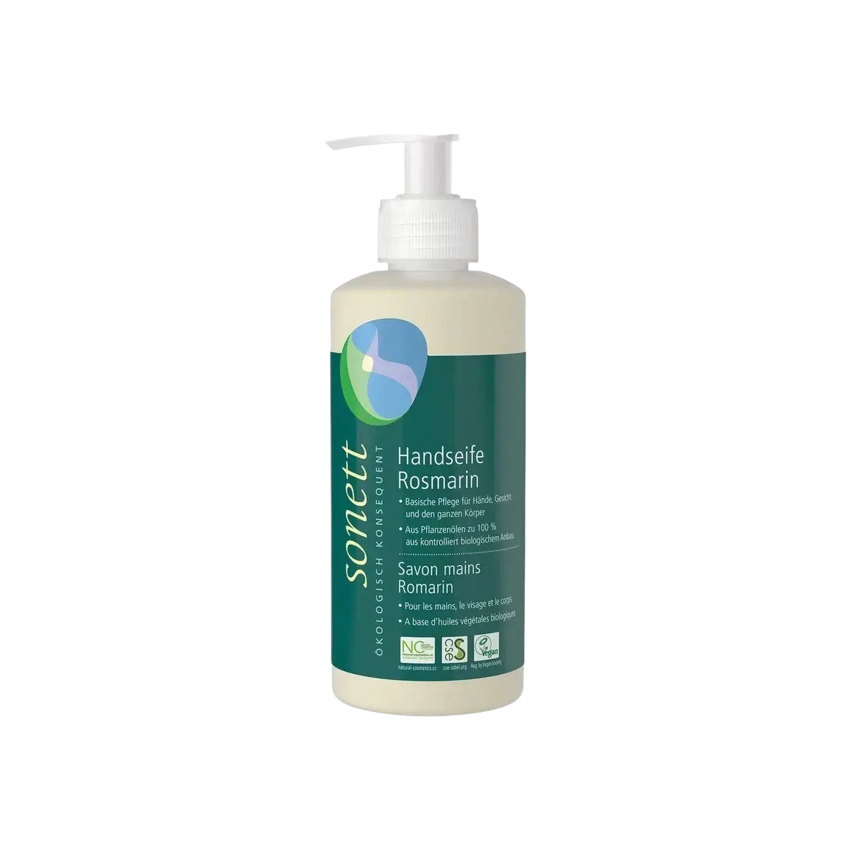 Sonett Handseife Rosmarin in weißer Spenderflasche, natürliche Seife mit Rosmarin-Duft, 300 ml
