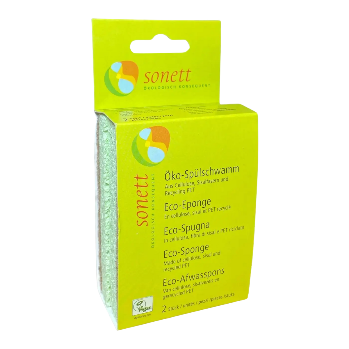 Sonett Öko Spülschwämme im 2er Pack, umweltfreundliche Reinigungsmittel, leuchtende grüne Schwämme für Geschirr und Oberflächen