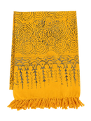 Vibranter gelber sonnentanz lunghi sarong pareo tuch 160x115cm mit dunklen geometrischen mustern und fransenrand