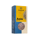 Ganzes Anis von Sonnentor, biologisches Gewürz aus der EU, zeigt die getrockneten Anissamen in einer offenen Packung.
