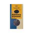 Ganz Schwarzkümmel von Sonnentor, Bio-Qualität, in einer Gewürzdose, mit schwarzen Samen für kulinarische Verwendung.