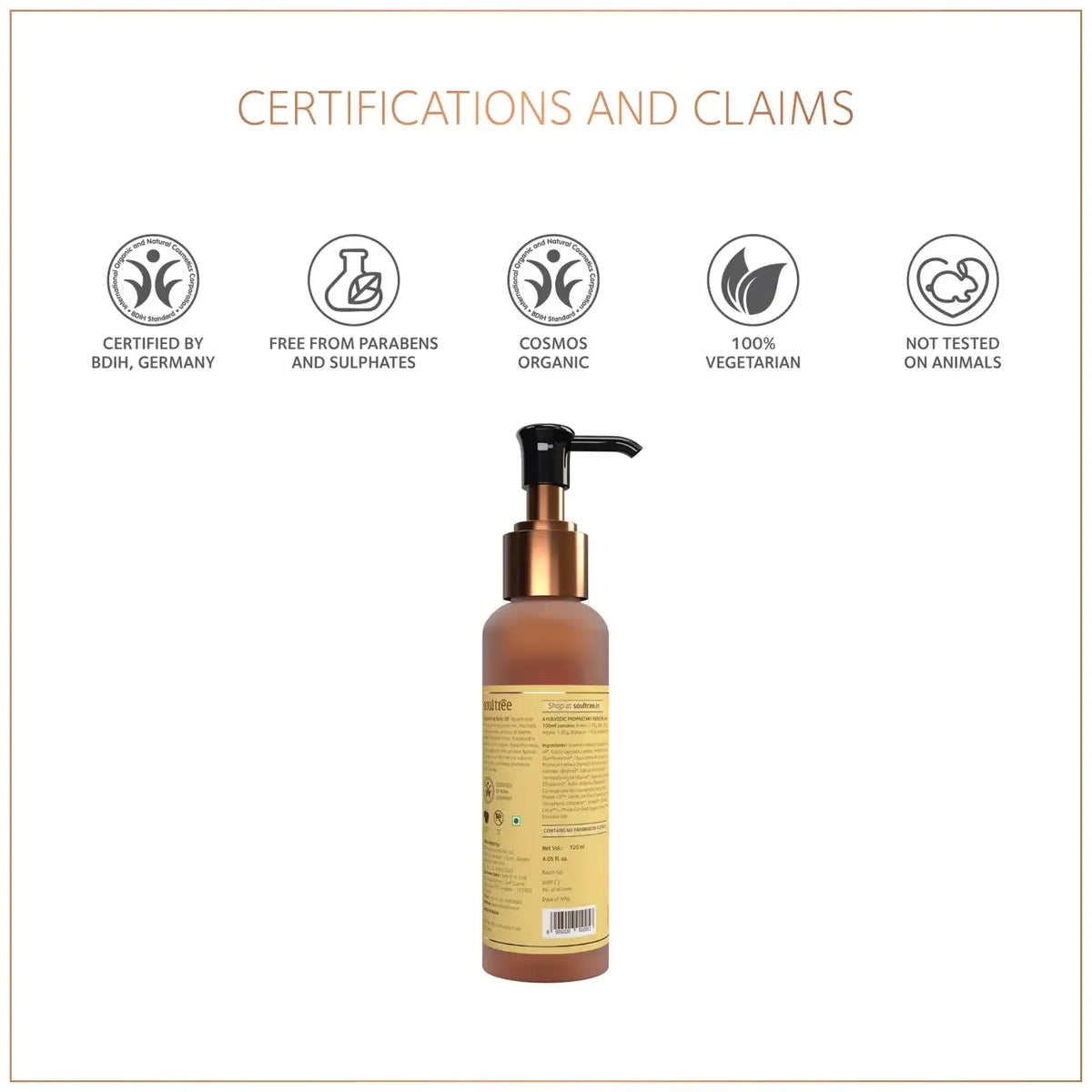 Verjüngendes Soultree Körperöl gegen Falten, Ayurveda Specialist B.V., elegante Flasche mit natürlichem Körperöl.