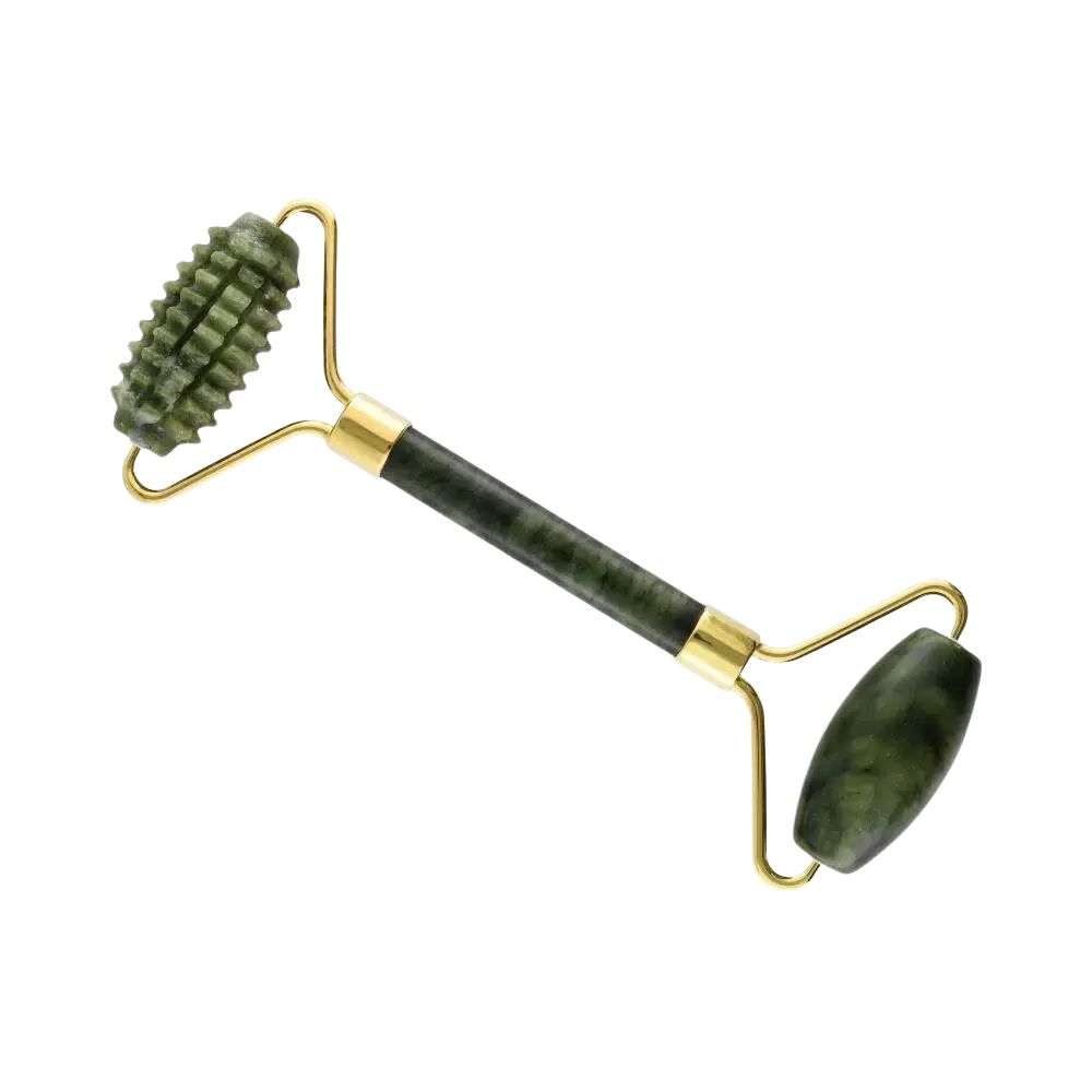 Grünes Spiky Jade Massagewerkzeug mit Rollenmassagegerät für entspannende Massage und Muskelentspannung.