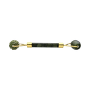 Grüner spiky jade facial roller mit goldfarbenen metallakzenten und poliertem marmoriertem griff von mana shop