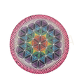 Spirituelle dekoration auf vinyl schallplatte mit bunter mandala blume des lebens dot painting in pink lila blau grün gelb orange