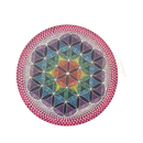 Spirituelle dekoration auf vinyl schallplatte mit bunter mandala blume des lebens dot painting in pink lila blau grün gelb orange