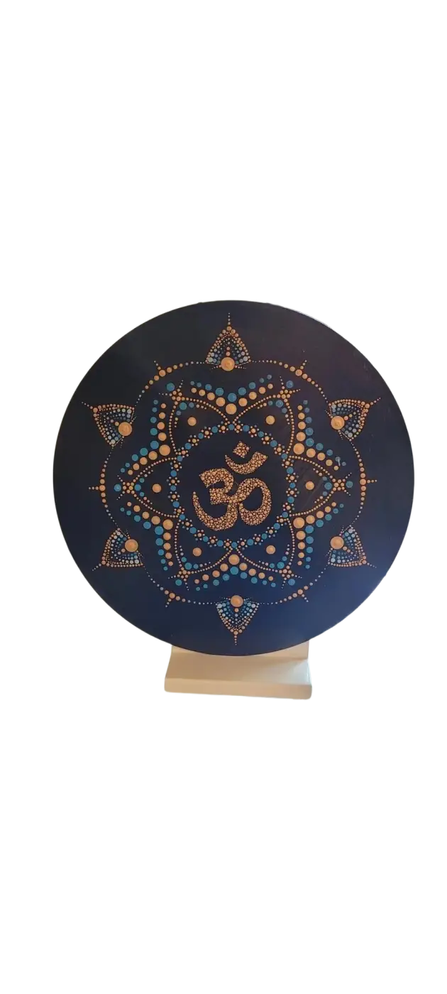 Spirituelle Dekoration auf schwarzer Vinyl-Schallplatte, dekoratives Kunstwerk im Mana Shop Design