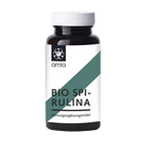 Ein schlanker schwarzer bio spirulina flasche 80g mit weißem deckel und grünem diagonalen streifen von amla bei mana shop image to zoom
