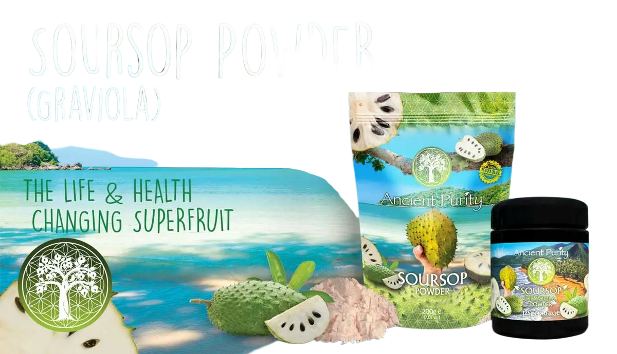 Stachelannone Soursop Graviola Pulver von Ancient Purity, 200g, hochwertiges Nahrungsergänzungsmittel mit Acetogeninen