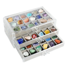 Klare acryl dreischubladen-organizer mit bunten polierten edelsteinen für kleine sammler im mana shop
