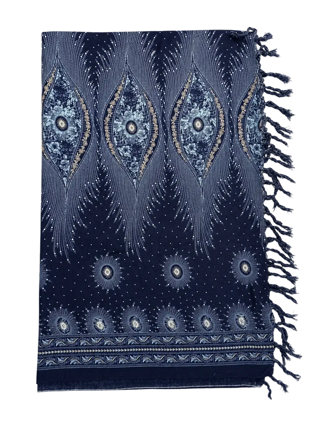 Dunkelblaues Sternenzauber Lunghi Sarong Hamamtuch aus Baumwolle, 160x115cm, von Mana Kendra, faltenfrei und angenehm weich.