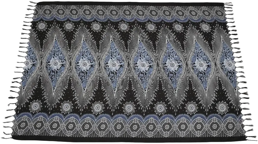 Schwarzer lunghi sarong tr-86 sternenzauber schwarz mit silbernen und hellblauen geometrischen mustern, 160x115cm sarong tuch