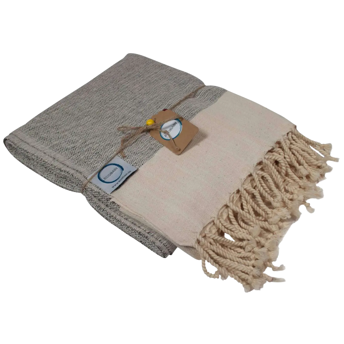 Naturgetreues Bild eines Ecobain Hamamtuchs, 160x95 cm, mit rustikaler Textur und frischer Farbgebung.