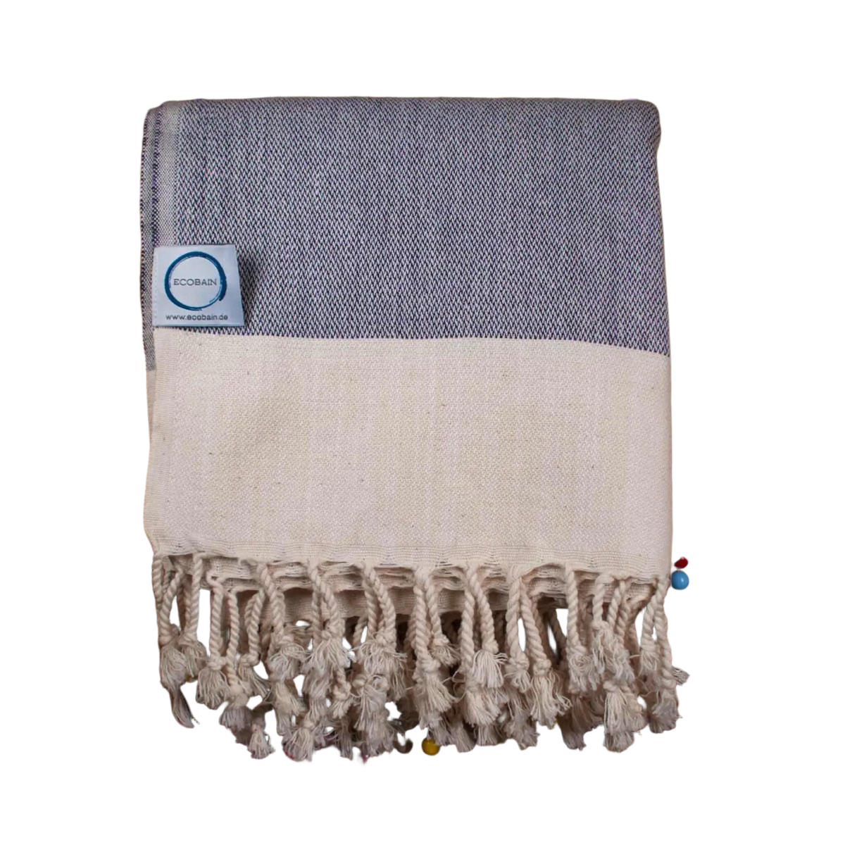 Blaue Ecobain Hamamtuch, Strandtuch und Saunatuch aus Baumwolle, 160x95 cm, mit traditionellem Muster.