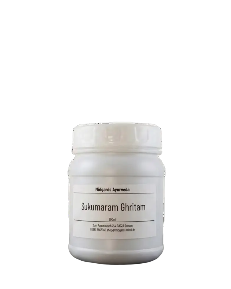 Sukumaram Ghritam ayurvedisches Kräuter-Ghee von Midgard Kalari für Verdauung, Frauenbalance und Vata-Ausgleich.