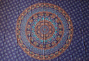 Blaues Ritualtuch mit Blumen und Elefanten, Mandala-Design, 200x220cm, Sundara Handicrafts, Wandtuch aus buntem Stoff