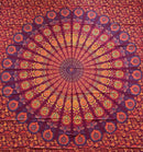 Rotes, oranges und gelbes Mandala-Ritualtuch von Sundara Handicrafts, 200x220cm, mit detailliertem Muster und spirituellem Design