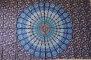 Blaues Ritualtuch mit Mandala-Design und Pfauenfeder-Muster, 200x220cm, Sundara Handicrafts Wandtuch.