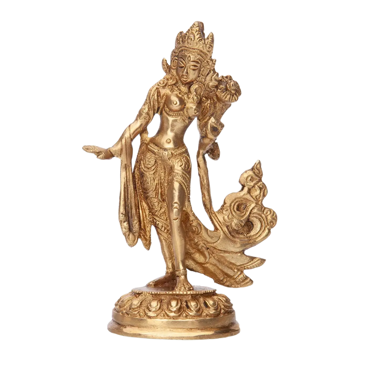 Goldene Tänzerin Tara Statue aus Messing, ca. 13 cm Dekoration, kunstvolle Figur für Wohnraumdekoration