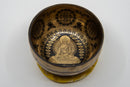 Handgravierte tibetische Klangschale „Buddha Shakyamuni“ aus Bronze mit Mantra, handgefertigtes Musikinstrument.